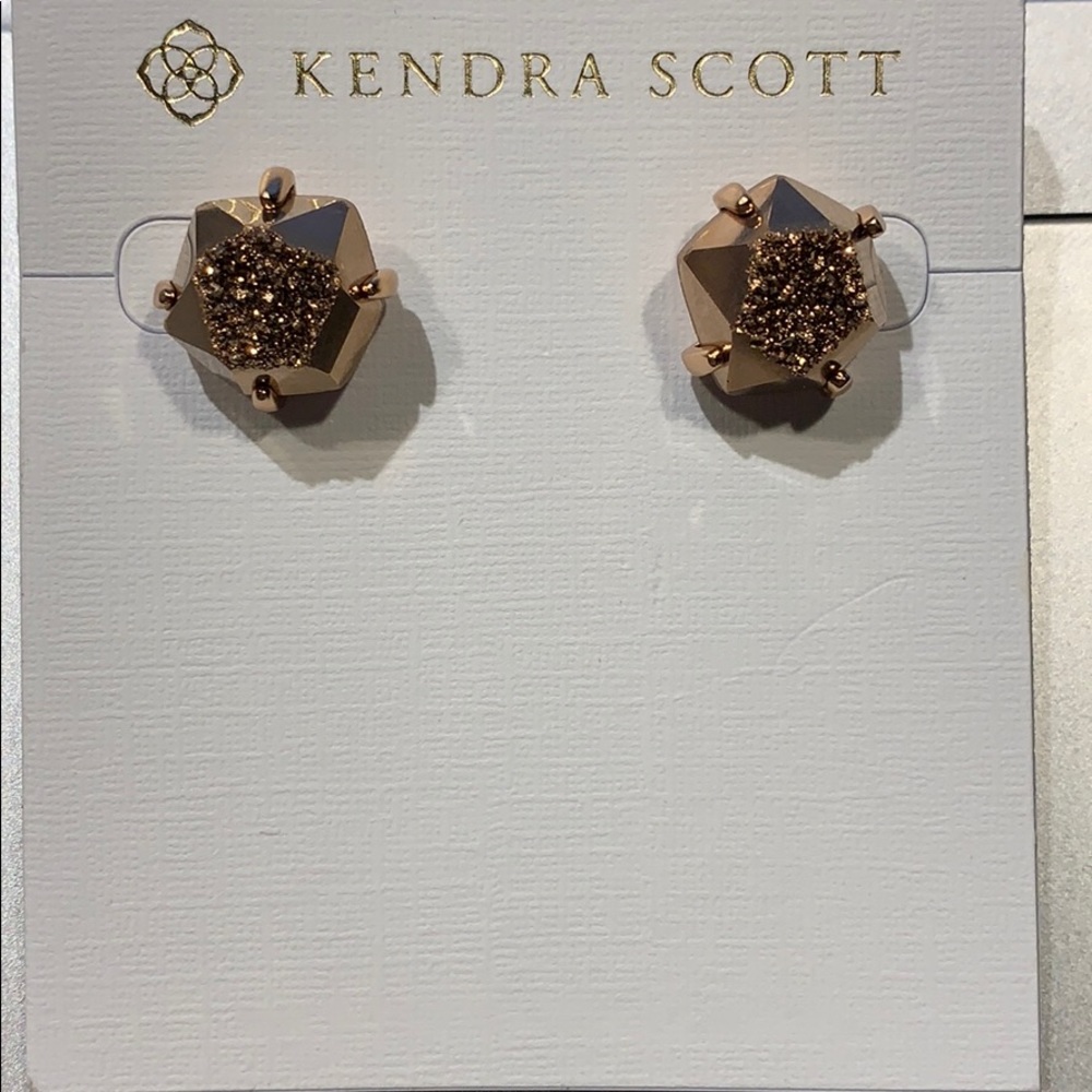 Kendra Scott Ryan Stud Earrings- Rose Gold Drusy - Picture 2 of 4